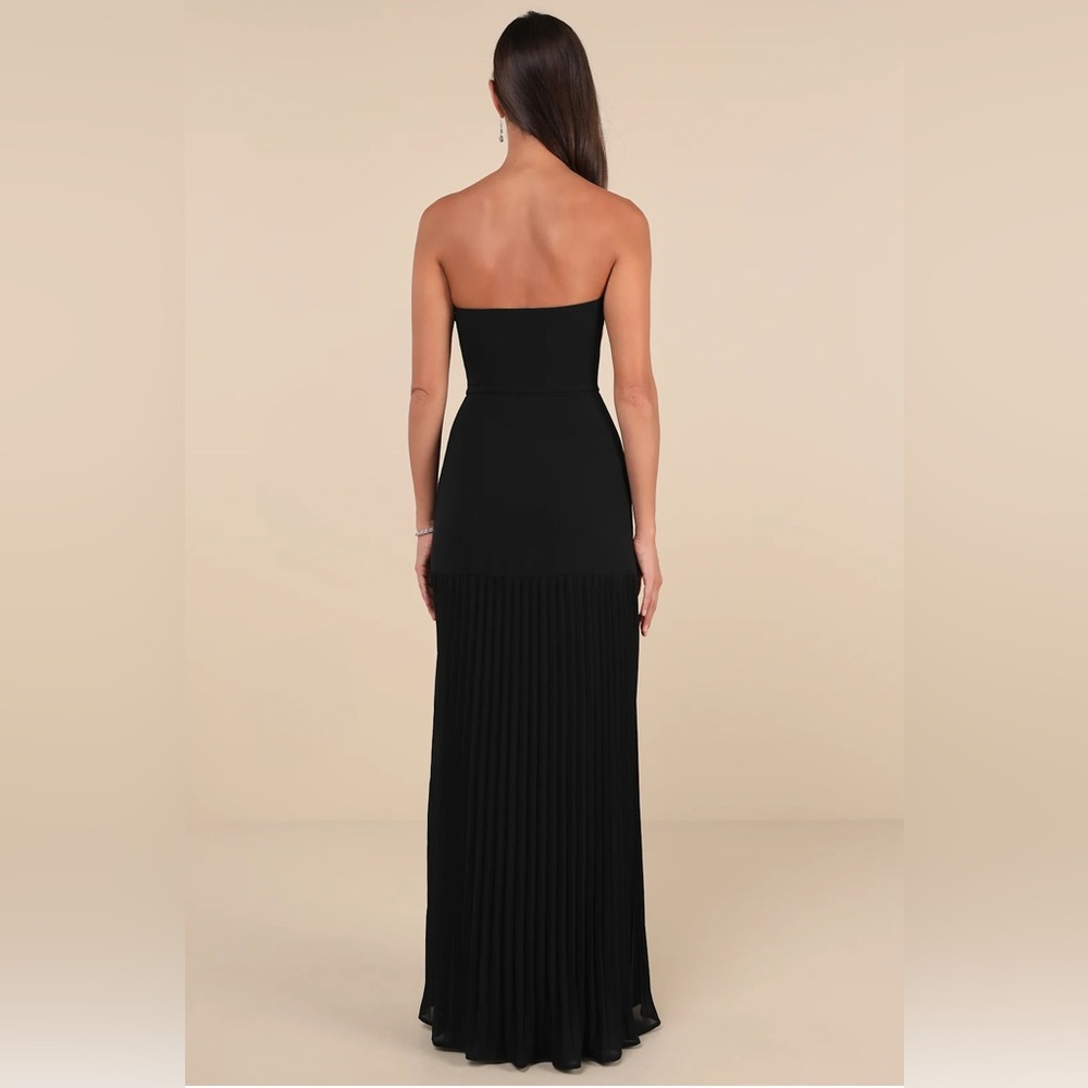 NWOT Lulu's Celebratory Aesthetic Black Pleated Maxi Strapless Dress - Picture 3 of 14